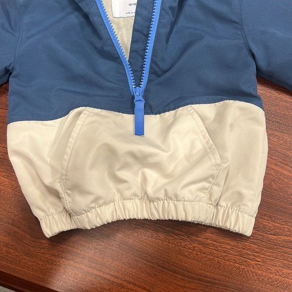 Color-Block Hooded 1/2 Zip Windbreaker Pullover - Navy and Khaki - Picture 4 of 6